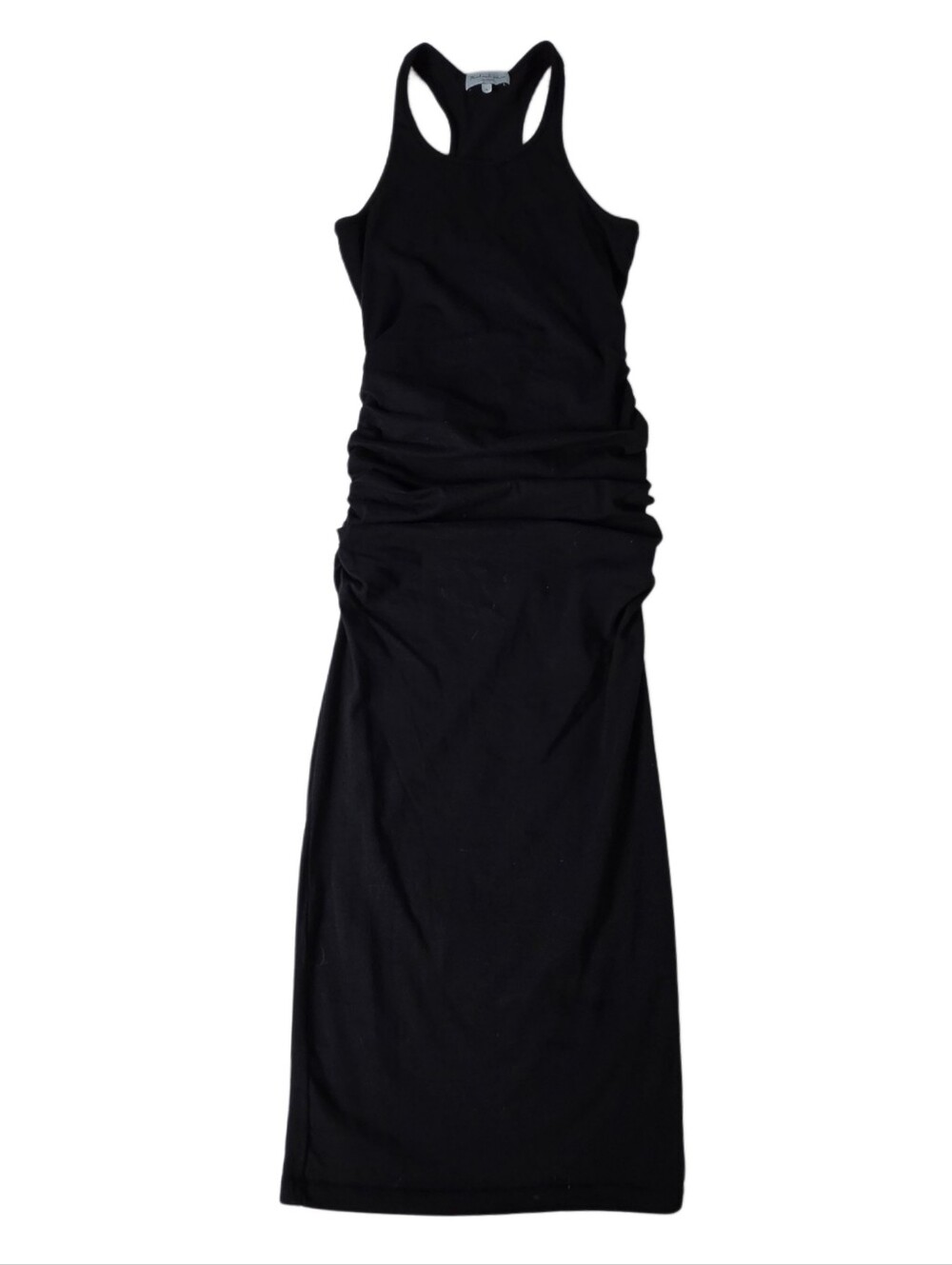MICHAEL STARS Vivian Black Racerback Midi Dress With Side Ruching - Picture 3 of 13